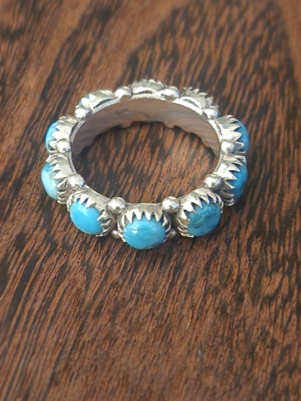 Kingmam Tourquoise Sterling Silver Infinity Band Ring - Size 8.5